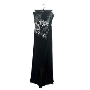 Vintage Y2K Cache Dress Strapless Beaded Black Silk Prom Dress Size 4